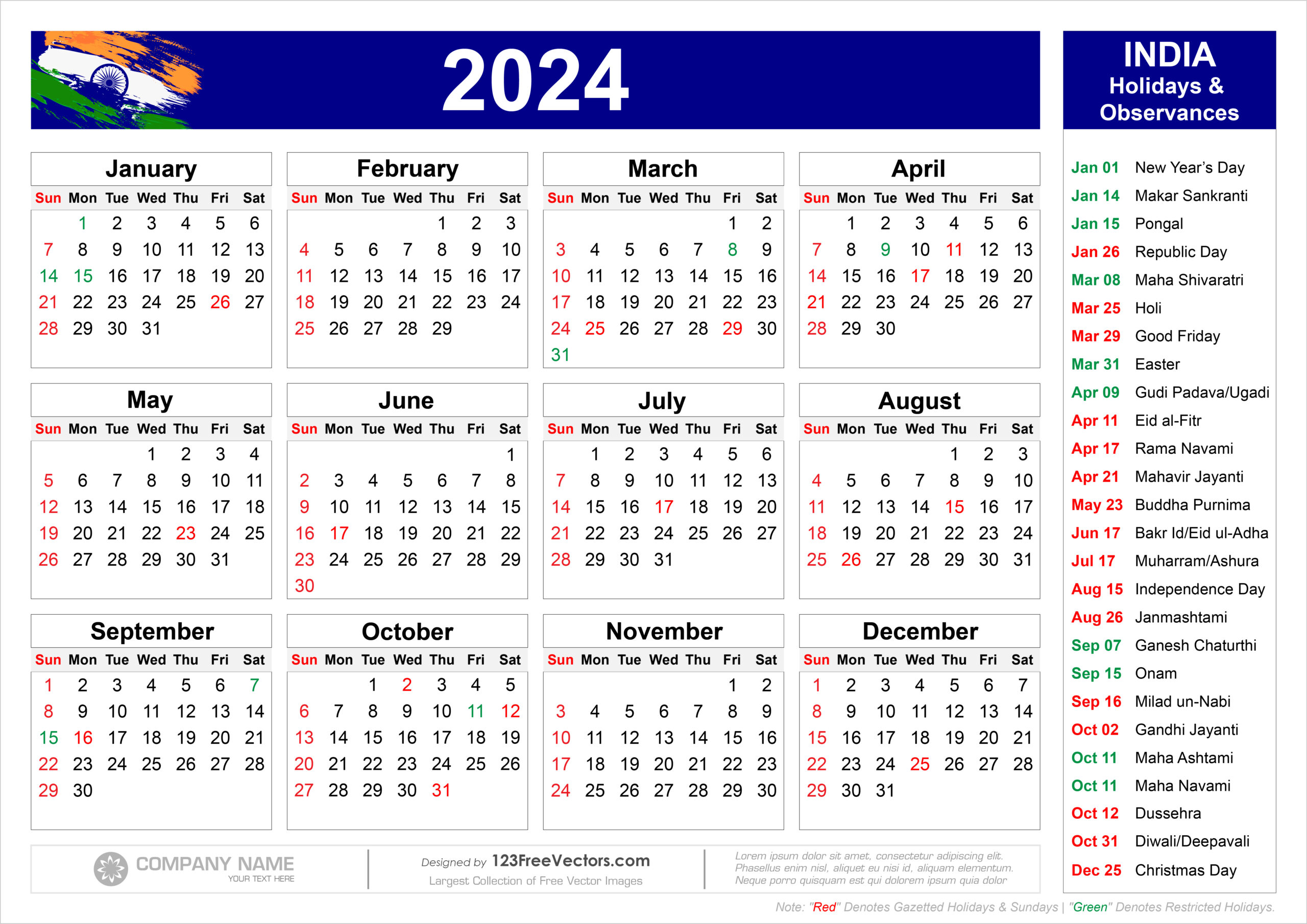 Holidays and Observances in India in 2024 Calender